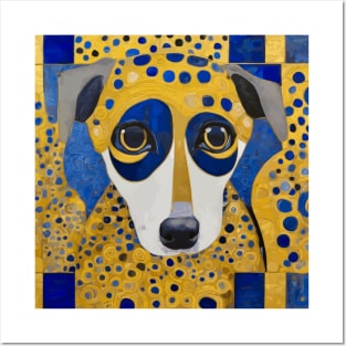 Klimt Dog with Blue and Gold Spots Posters and Art